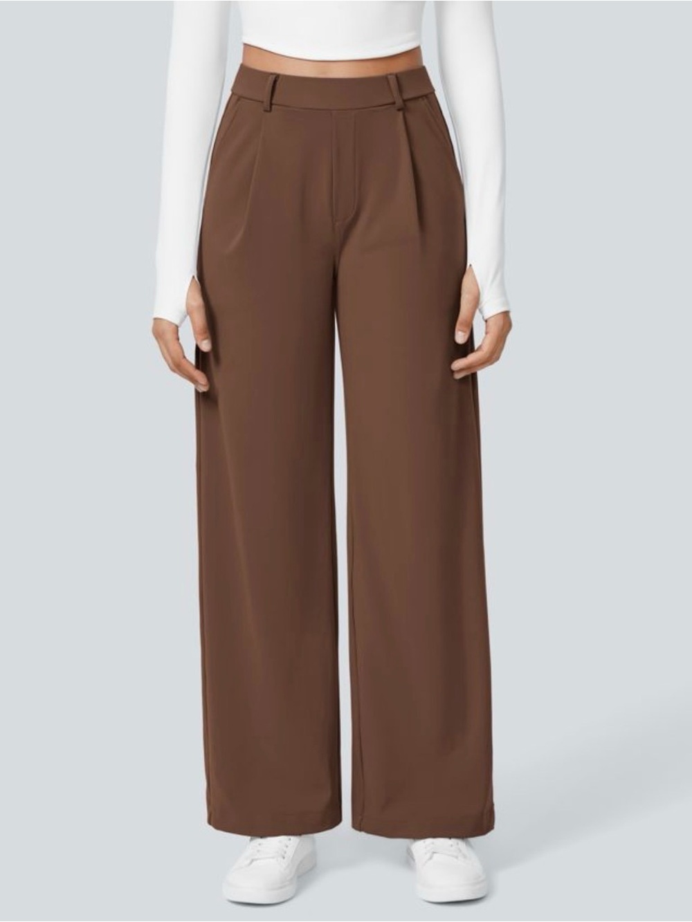Halara Flex™ DayStretch High Waisted Pocket Straight Leg Work Pants Brown M Pet
